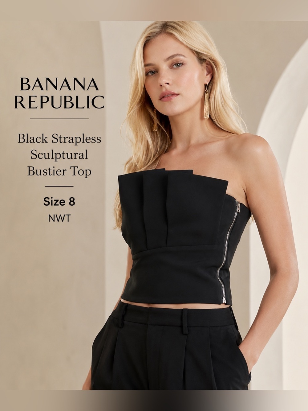 Banana Republic Black Strapless Sculptural Bustier Top Size 8 NWT